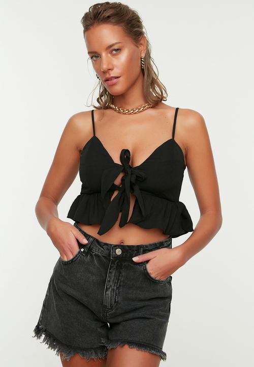 Trendyol - Tied frill crop top - black