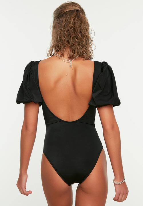 Trendyol - Balloon sleeve swimsuit - black