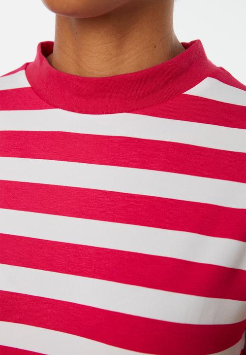 Trendyol - Striped basic knit t-shirt - pink