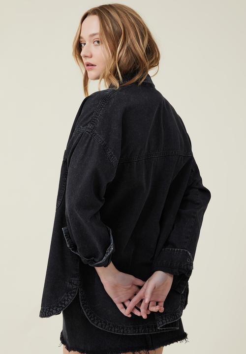 Cotton On - Oversized utility denim shirt - graphite black