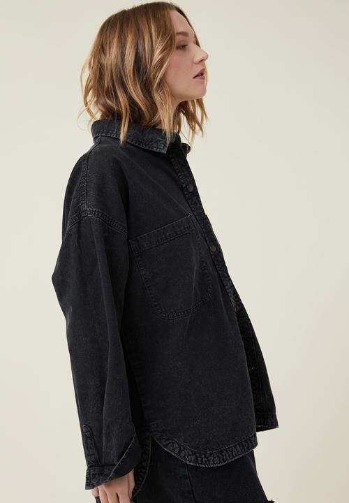 Cotton On - Oversized utility denim shirt - graphite black