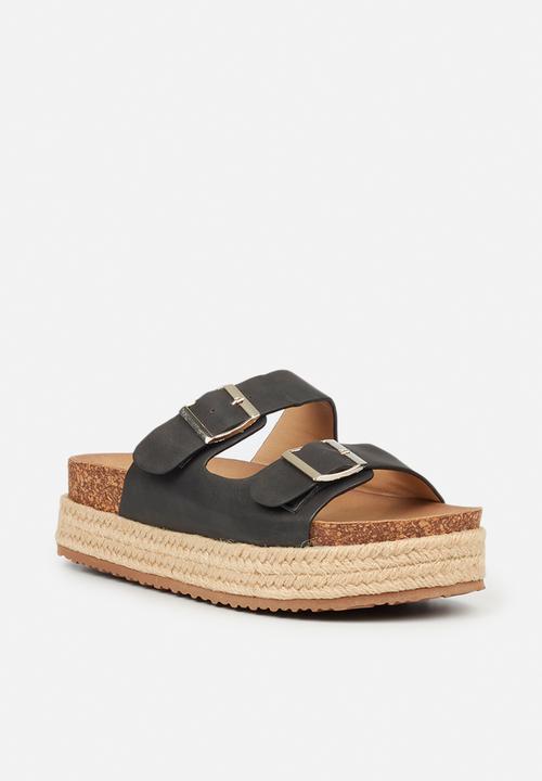 Butterfly Feet - Aloe 1 flatform espadrille slide - black