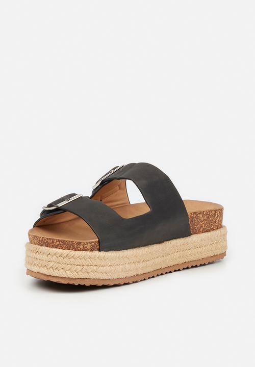 Butterfly Feet - Aloe 1 flatform espadrille slide - black