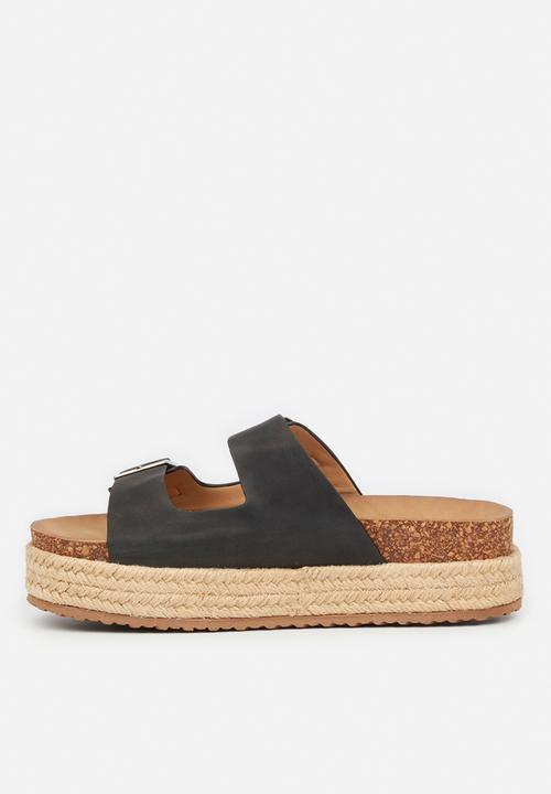 Butterfly Feet - Aloe 1 flatform espadrille slide - black