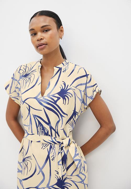 edit - Drop shoulder woven midi tunic - neutral & blue