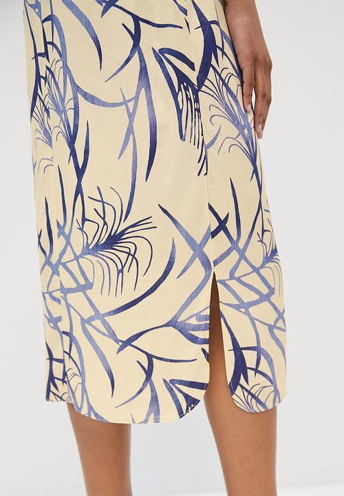 edit - Drop shoulder woven midi tunic - neutral & blue