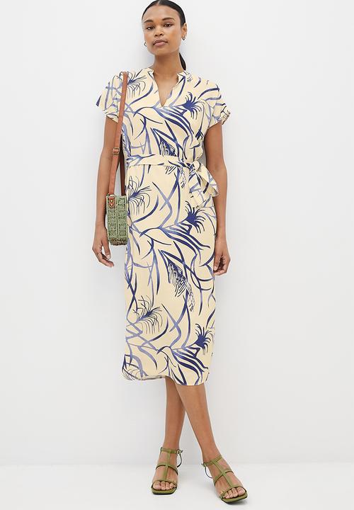edit - Drop shoulder woven midi tunic - neutral & blue