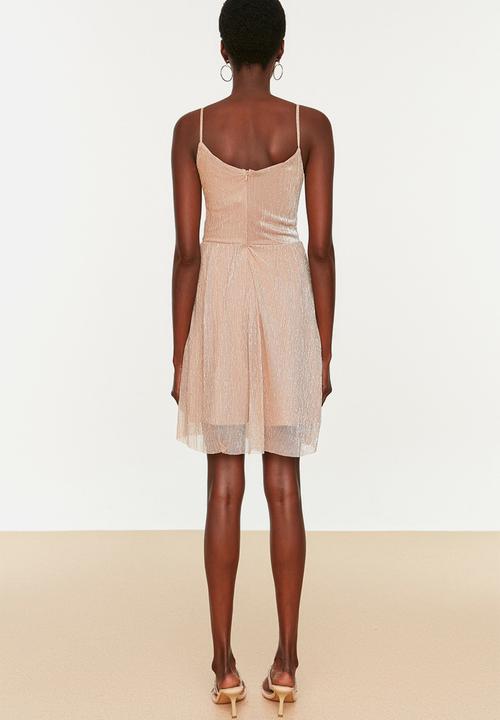 Trendyol - Button detailed glitter dress - beige