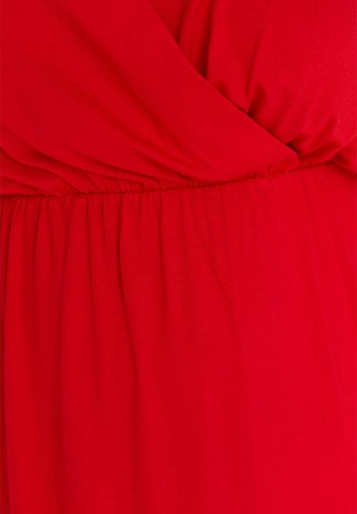Trendyol - Plus v-neck flowy knit dress - red