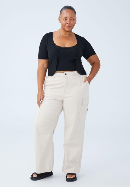 Cotton On - Curve courtney lace button down short sleeve top - black