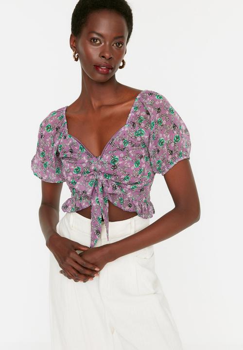 Trendyol - Floral crop blouse - light purple