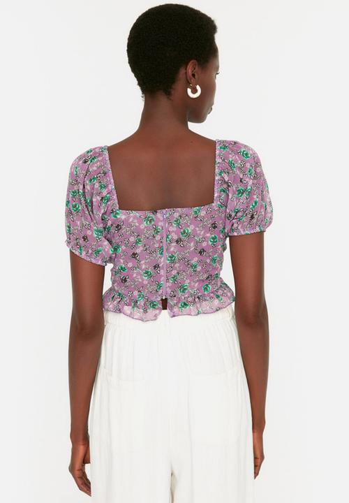 Trendyol - Floral crop blouse - light purple