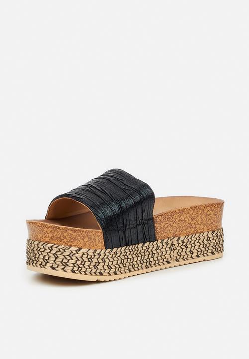 Butterfly Feet - Peacan 1 flatform espadrille slide - black