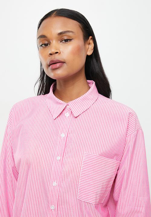 Jacqueline de Yong - Molly stripe oversize shirt  - pink & white 