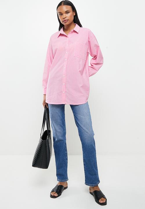 Jacqueline de Yong - Molly stripe oversize shirt  - pink & white 