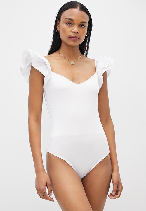 MILLA - Ruffle sweetheart combo bodysuit - white