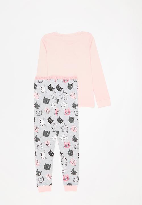 MINOTI - 2-Piece cat pyjama set - pink & grey