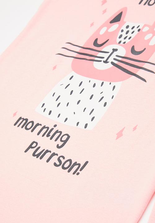 MINOTI - 2-Piece cat pyjama set - pink & grey