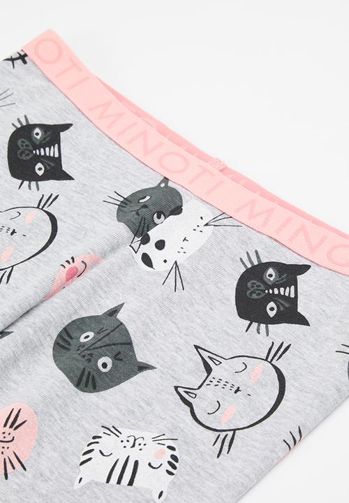 MINOTI - 2-Piece cat pyjama set - pink & grey