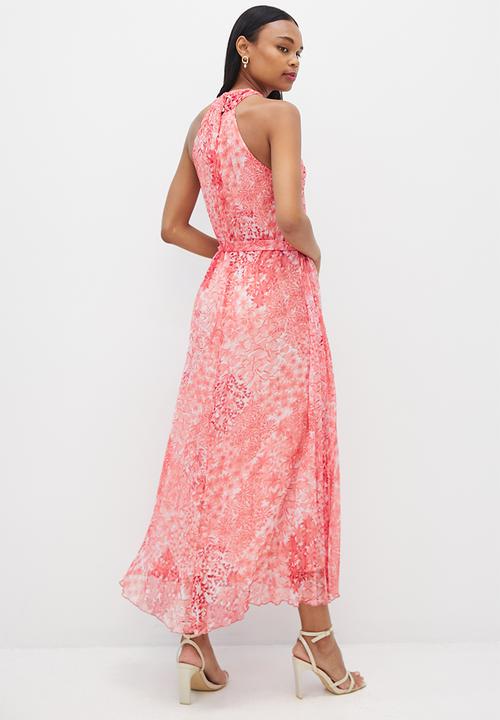 MILLA - Cross over halter pleated dress - pink