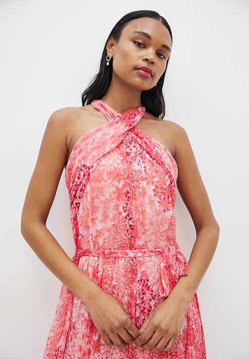 MILLA - Cross over halter pleated dress - pink