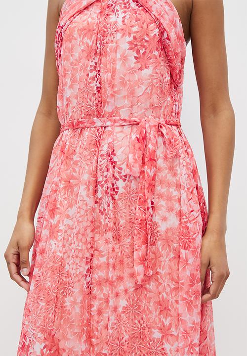 MILLA - Cross over halter pleated dress - pink
