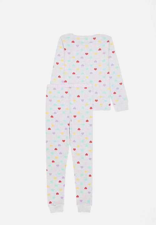 MINOTI - 2-Piece heart long sleeve pyjama set - grey 