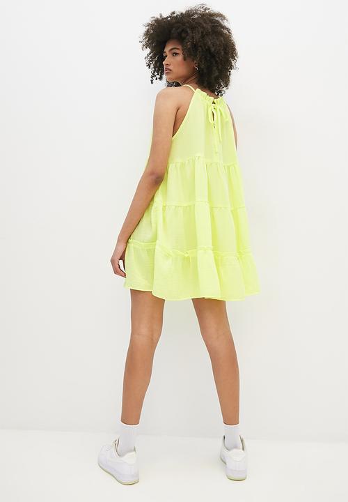 Blake - Halter tiered mini dress - sunny lime