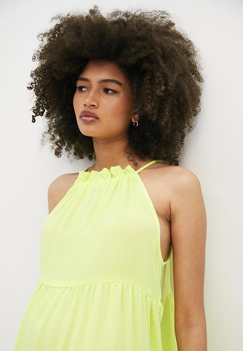 Blake - Halter tiered mini dress - sunny lime