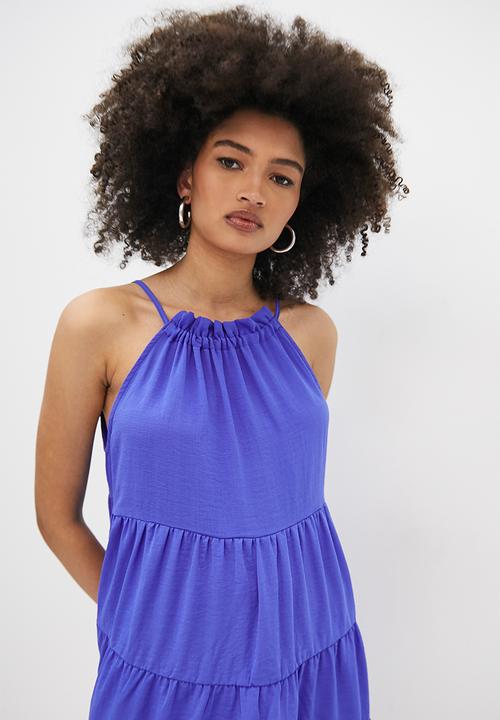 Blake - Halter tiered mini dress - cobalt