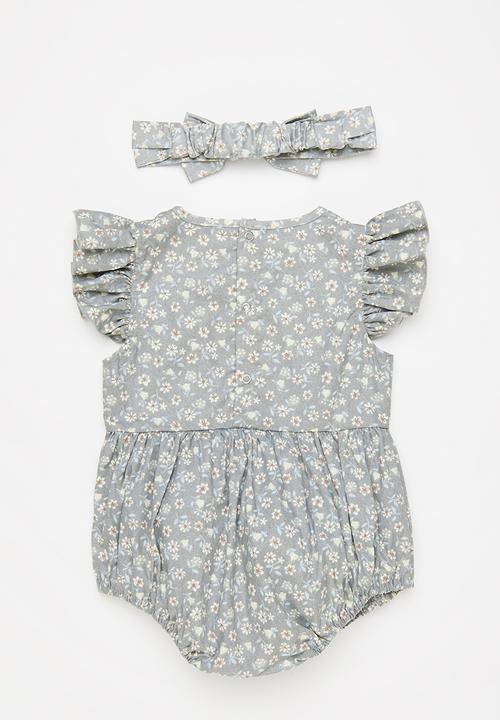 Pop Candy - Girls floral romper & headband set - blue