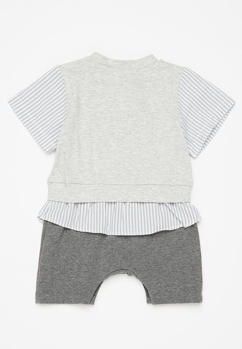 Pop Candy - Boys short romper - grey & charcoal