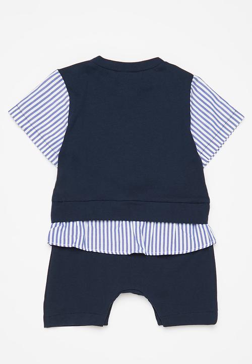 Pop Candy - Boys short romper - navy & white
