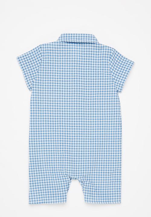 Pop Candy - Baby check romper - blue & white 
