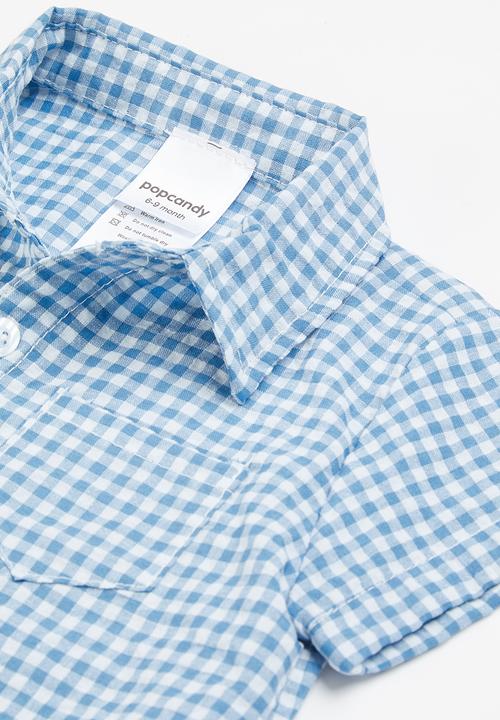 Pop Candy - Baby check romper - blue & white 