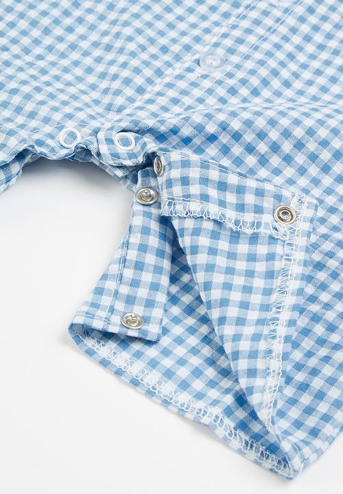 Pop Candy - Baby check romper - blue & white 