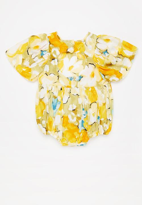Pop Candy - Girls printed flutter sleeve romper - multi