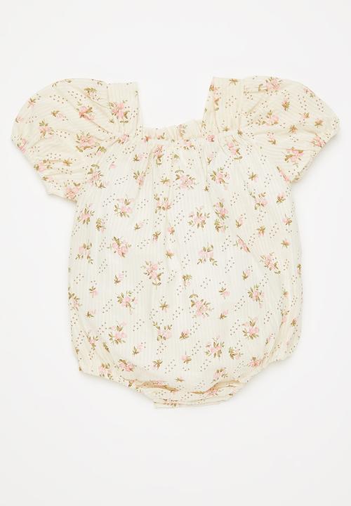 Pop Candy - Baby girls puff sleeve romper - stone