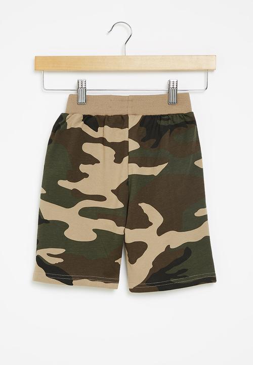 Pop Candy - Boys camo sweat shorts - olive