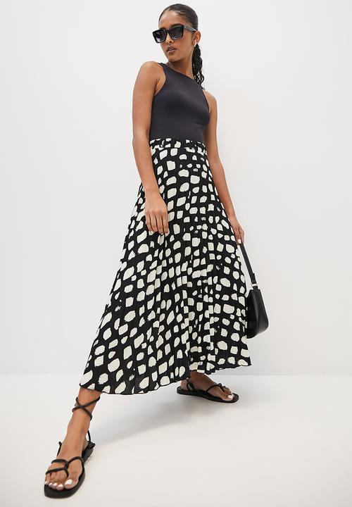 VELVET - Printed aline midi skirt - black