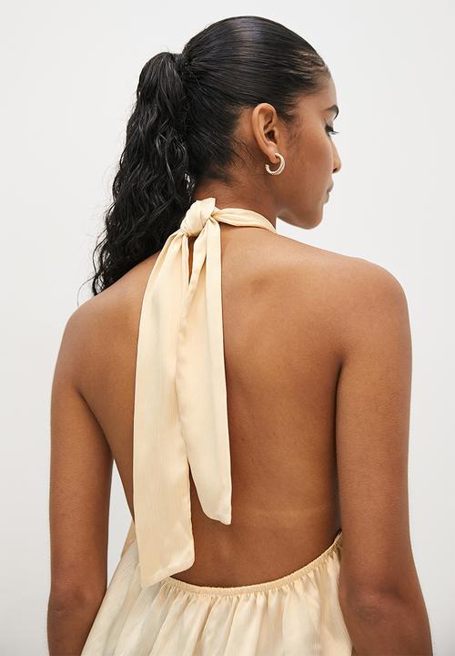 VELVET - Knot front satin halter blouse - brazilian sand