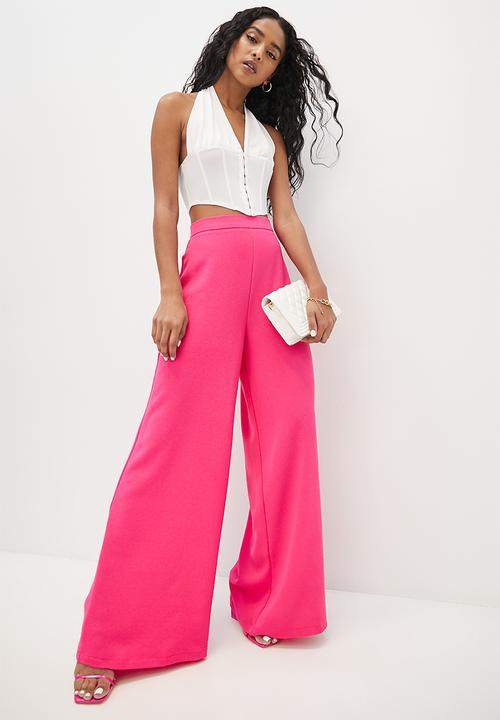 VELVET - Formal flat front palazzo pant - cerise