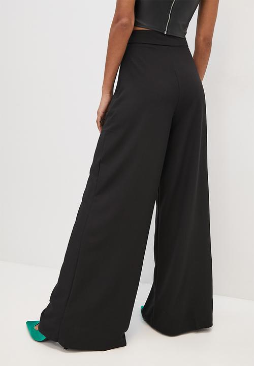 VELVET - Formal flat front palazzo pant - black