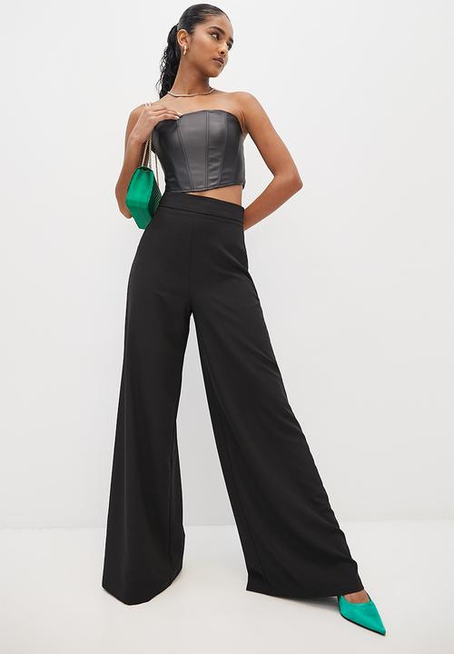 VELVET - Formal flat front palazzo pant - black