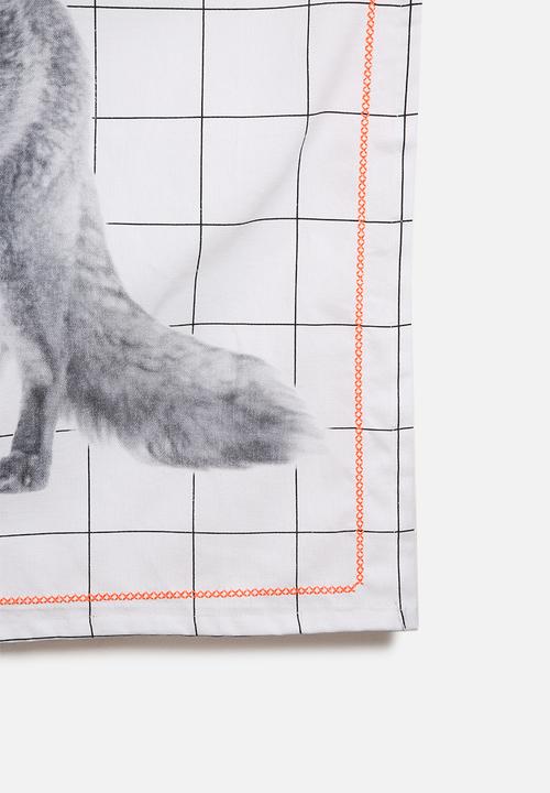 Present Time - Grid Fox Tea Towel