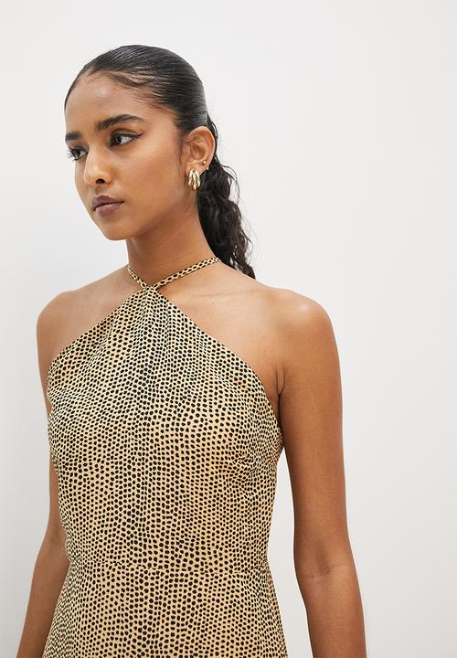 VELVET - Cami fit and flare midi dress with strappy back ties - sand & black