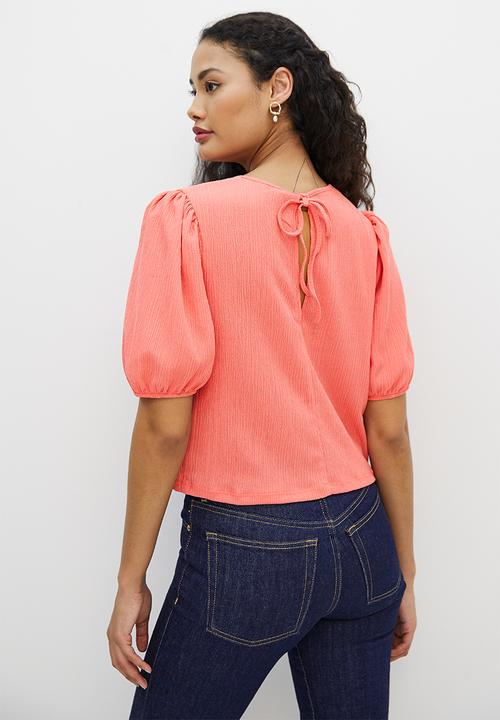 MILLA - Textured puff sleeve boxy top - rose