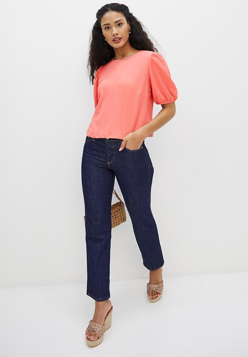 MILLA - Textured puff sleeve boxy top - rose
