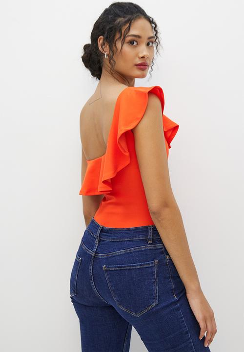 MILLA - Asymmetric ruffle bodysuit - tangerine