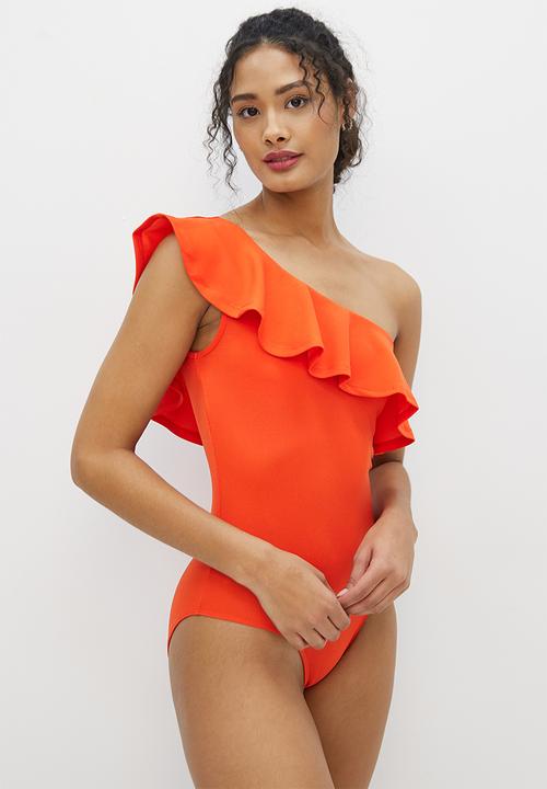 MILLA - Asymmetric ruffle bodysuit - tangerine